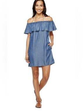 Tommy Bahama | Chambray linen blend off the shoulder mini dress Women’s size XL